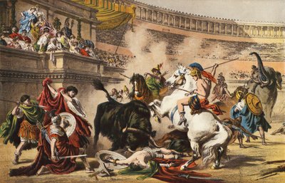 Un combat de taureaux romain - Alexander von after Wagner